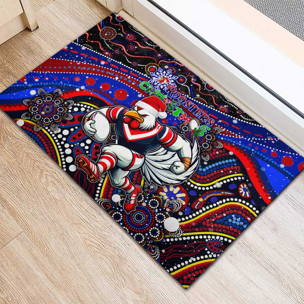 Merry Christmas Sydney Roosters Rubber Doormat Aboriginal Santa Rugby Mascot - Tricolours