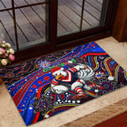 Merry Christmas Sydney Roosters Rubber Doormat Aboriginal Santa Rugby Mascot - Tricolours