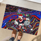 Merry Christmas Sydney Roosters Rubber Doormat Aboriginal Santa Rugby Mascot - Tricolours