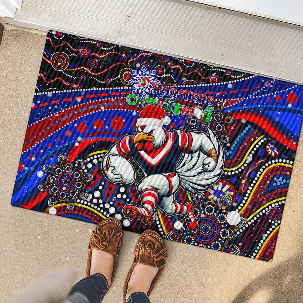 Merry Christmas Sydney Roosters Rubber Doormat Aboriginal Santa Rugby Mascot - Tricolours