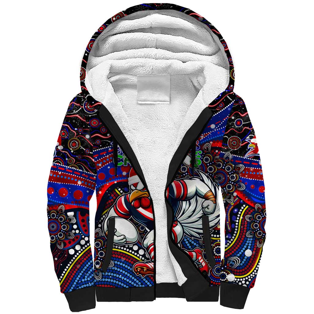 Merry Christmas Sydney Roosters Sherpa Hoodie Aboriginal Santa Rugby Mascot - Tricolours