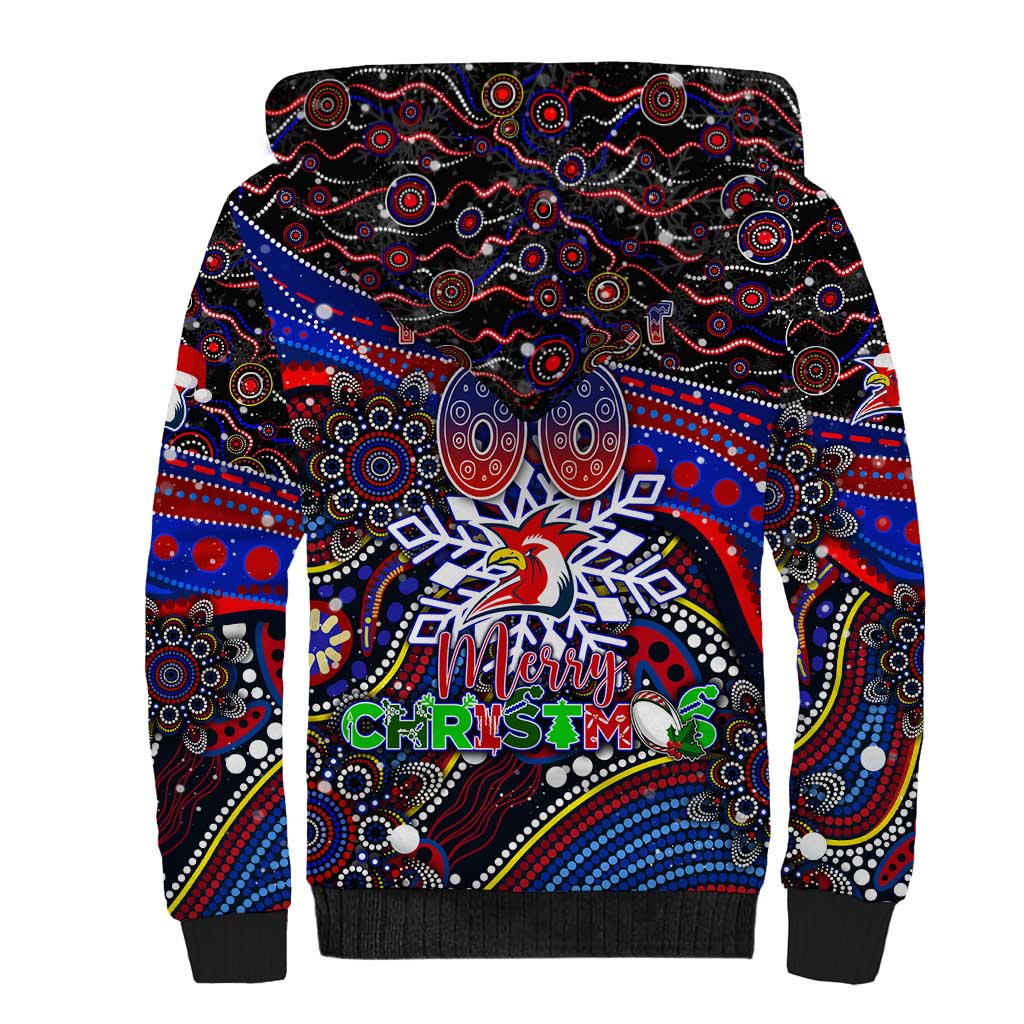 Merry Christmas Sydney Roosters Sherpa Hoodie Aboriginal Santa Rugby Mascot - Tricolours
