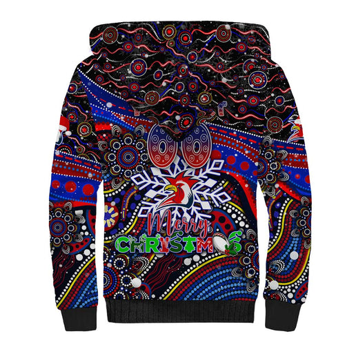 Merry Christmas Sydney Roosters Sherpa Hoodie Aboriginal Santa Rugby Mascot - Tricolours