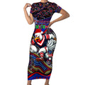 Merry Christmas Sydney Roosters Short Sleeve Bodycon Dress Aboriginal Santa Rugby Mascot - Tricolours