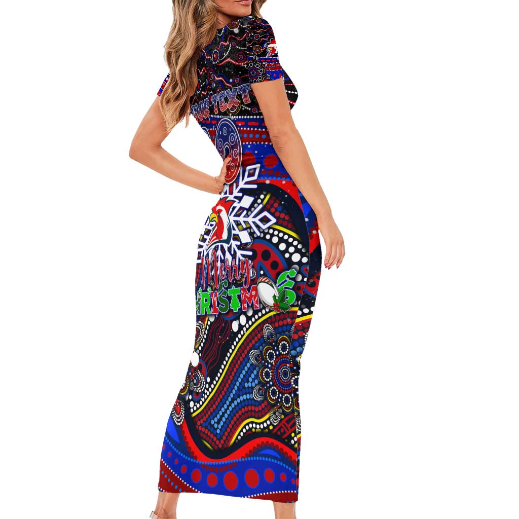 Merry Christmas Sydney Roosters Short Sleeve Bodycon Dress Aboriginal Santa Rugby Mascot - Tricolours