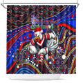 Merry Christmas Sydney Roosters Shower Curtain Aboriginal Santa Rugby Mascot - Tricolours