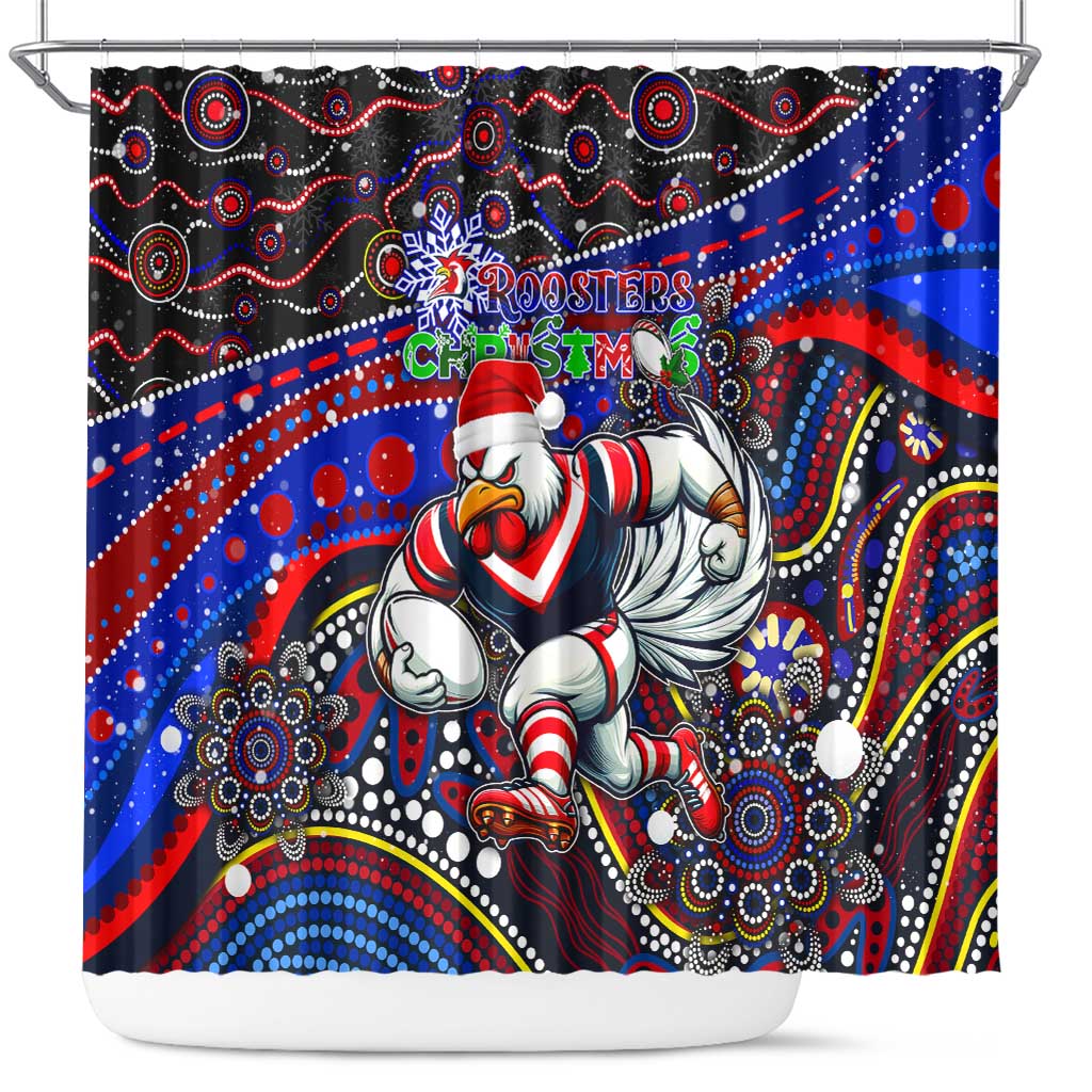 Merry Christmas Sydney Roosters Shower Curtain Aboriginal Santa Rugby Mascot - Tricolours