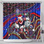 Merry Christmas Sydney Roosters Shower Curtain Aboriginal Santa Rugby Mascot - Tricolours