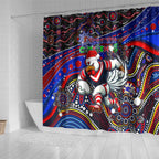 Merry Christmas Sydney Roosters Shower Curtain Aboriginal Santa Rugby Mascot - Tricolours