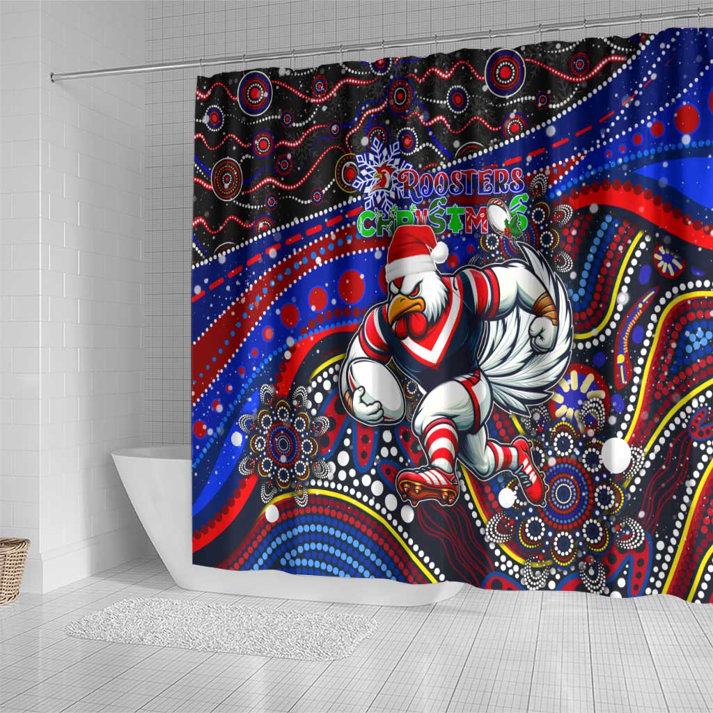 Merry Christmas Sydney Roosters Shower Curtain Aboriginal Santa Rugby Mascot - Tricolours