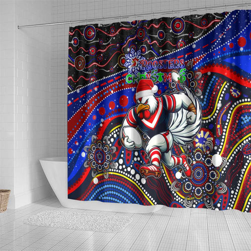 Merry Christmas Sydney Roosters Shower Curtain Aboriginal Santa Rugby Mascot - Tricolours