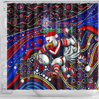 Merry Christmas Sydney Roosters Shower Curtain Aboriginal Santa Rugby Mascot - Tricolours