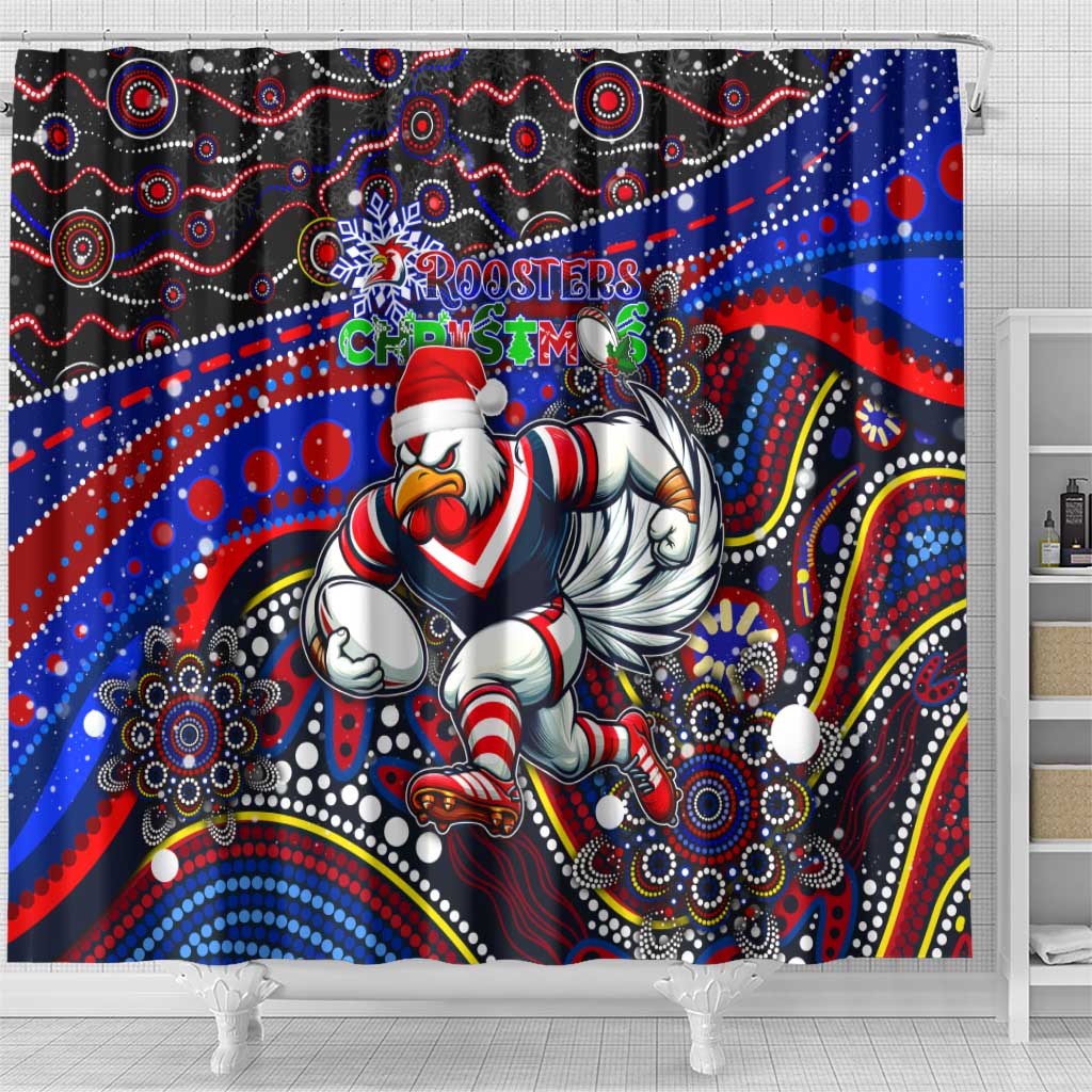 Merry Christmas Sydney Roosters Shower Curtain Aboriginal Santa Rugby Mascot - Tricolours