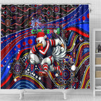 Merry Christmas Sydney Roosters Shower Curtain Aboriginal Santa Rugby Mascot - Tricolours