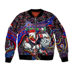 Merry Christmas Sydney Roosters Sleeve Zip Bomber Jacket Aboriginal Santa Rugby Mascot - Tricolours