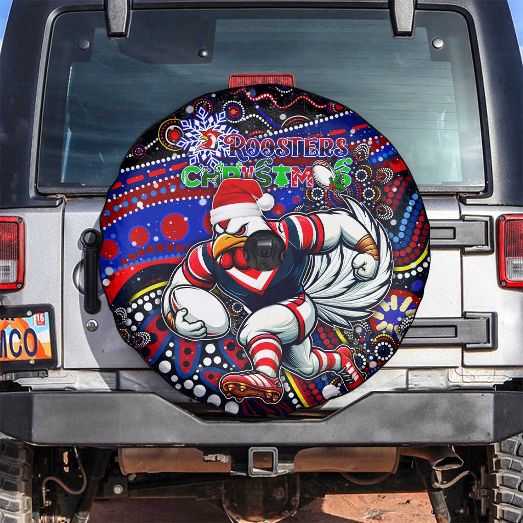 Merry Christmas Sydney Roosters Spare Tire Cover Aboriginal Santa Rugby Mascot - Tricolours