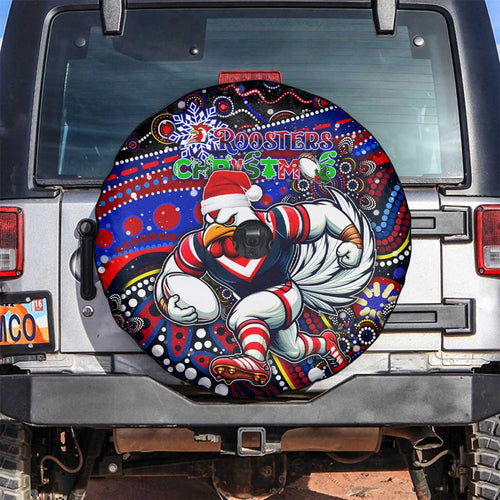 Merry Christmas Sydney Roosters Spare Tire Cover Aboriginal Santa Rugby Mascot - Tricolours