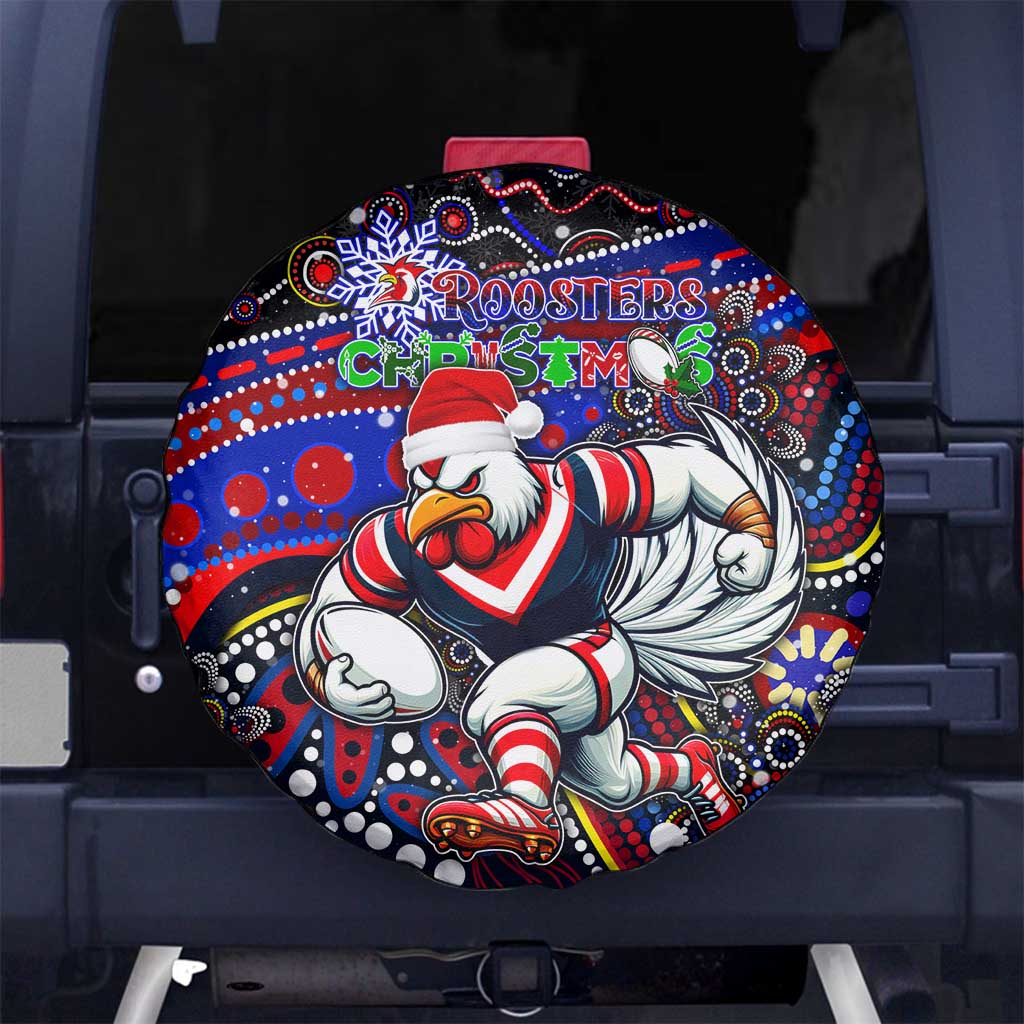 Merry Christmas Sydney Roosters Spare Tire Cover Aboriginal Santa Rugby Mascot - Tricolours