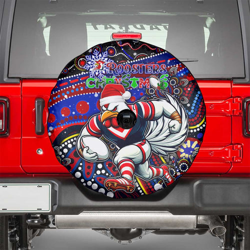 Merry Christmas Sydney Roosters Spare Tire Cover Aboriginal Santa Rugby Mascot - Tricolours