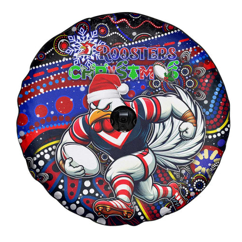 Merry Christmas Sydney Roosters Spare Tire Cover Aboriginal Santa Rugby Mascot - Tricolours