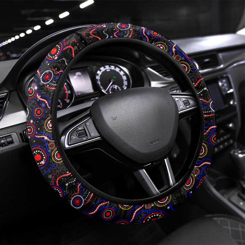 Merry Christmas Sydney Roosters Steering Wheel Cover Aboriginal Santa Rugby Mascot - Tricolours