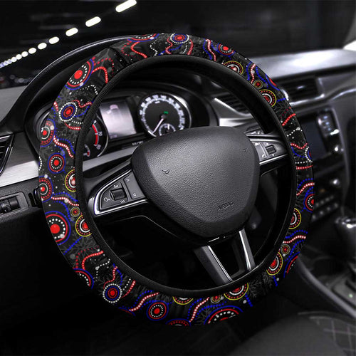 Merry Christmas Sydney Roosters Steering Wheel Cover Aboriginal Santa Rugby Mascot - Tricolours