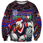 Merry Christmas Sydney Roosters Sweatshirt Aboriginal Santa Rugby Mascot - Tricolours