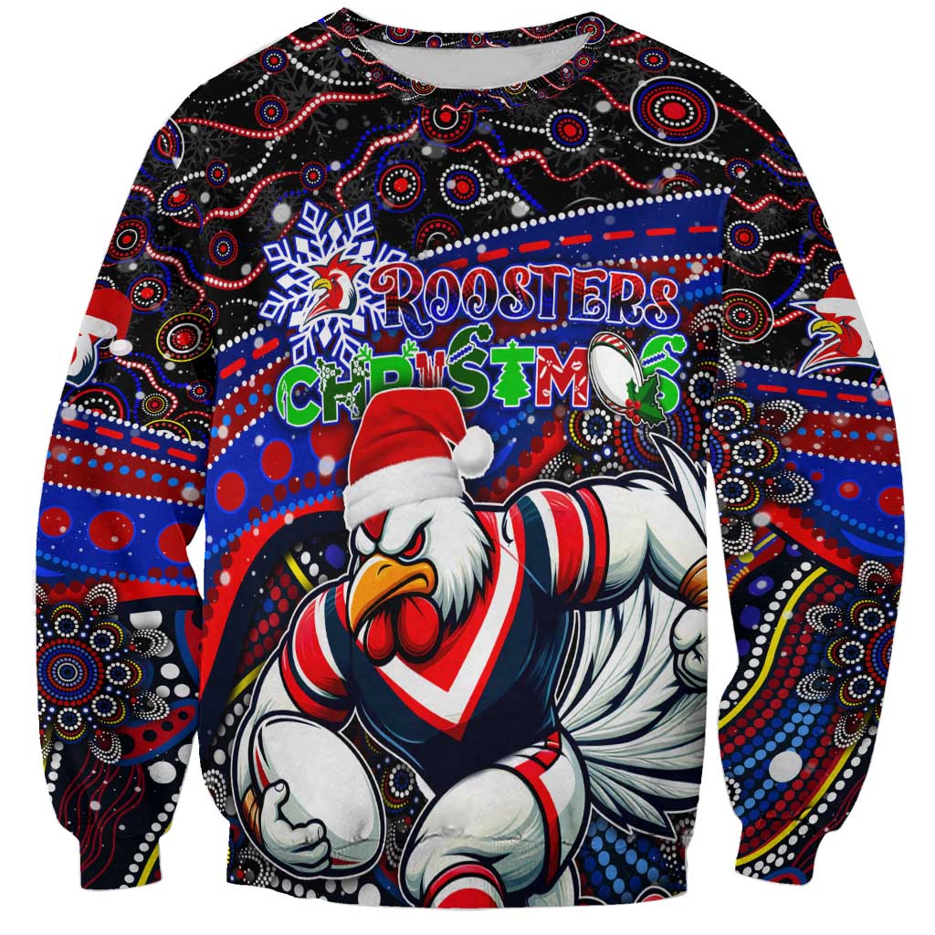 Merry Christmas Sydney Roosters Sweatshirt Aboriginal Santa Rugby Mascot - Tricolours