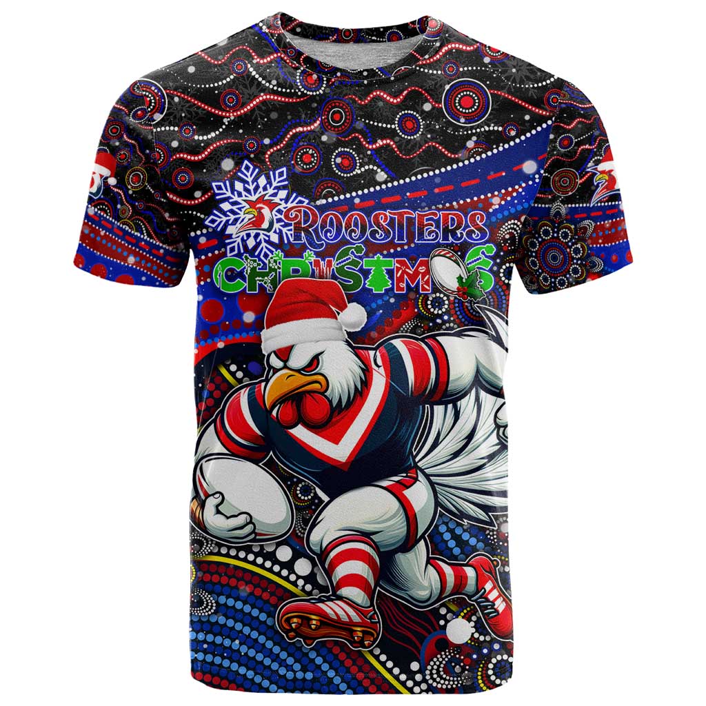 Merry Christmas Sydney Roosters T Shirt Aboriginal Santa Rugby Mascot - Tricolours