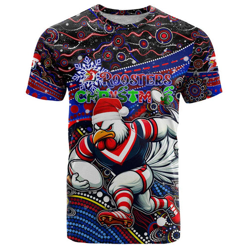 Merry Christmas Sydney Roosters T Shirt Aboriginal Santa Rugby Mascot - Tricolours