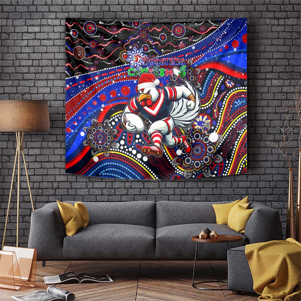 Merry Christmas Sydney Roosters Tapestry Aboriginal Santa Rugby Mascot - Tricolours