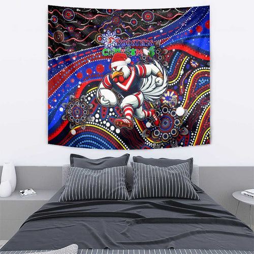 Merry Christmas Sydney Roosters Tapestry Aboriginal Santa Rugby Mascot - Tricolours