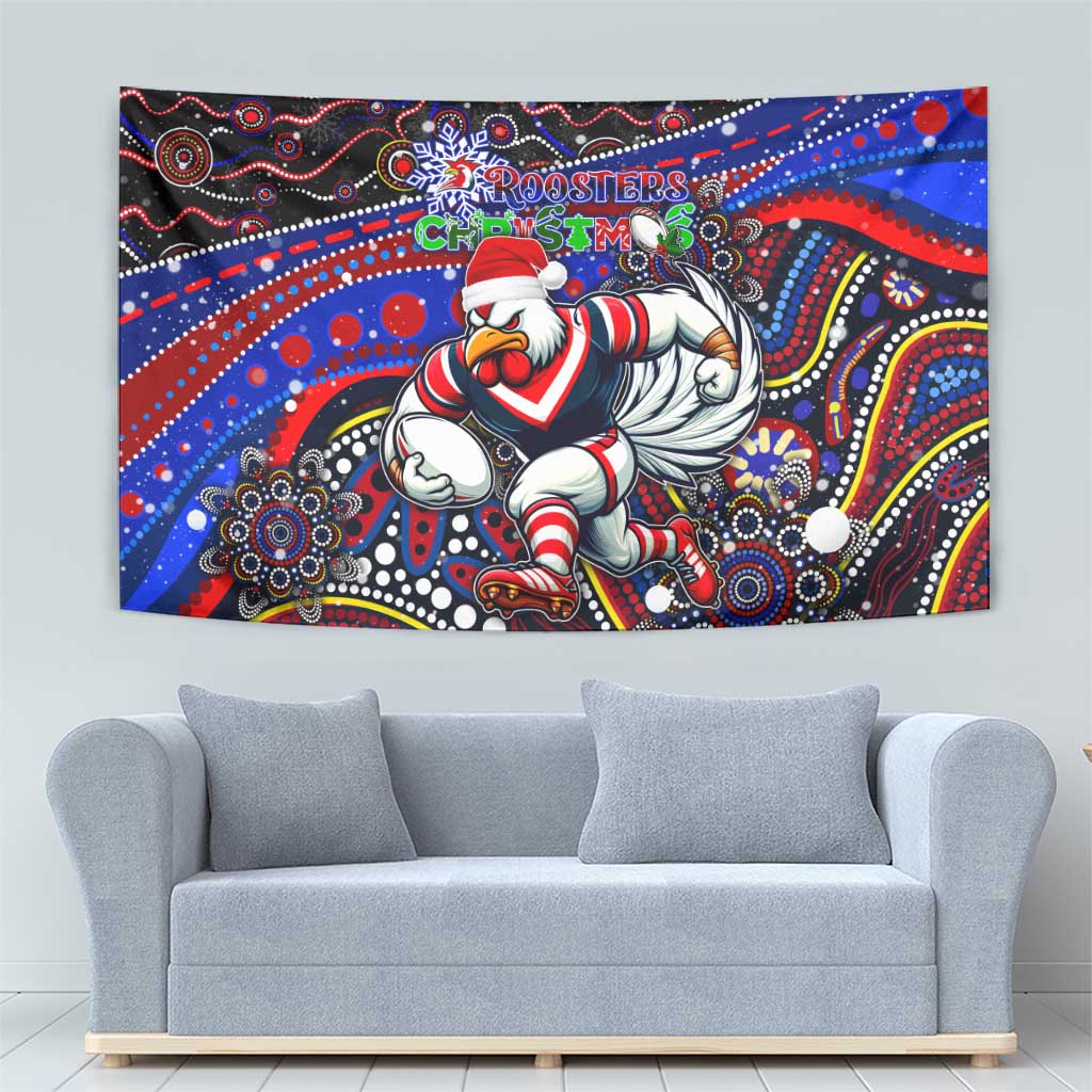 Merry Christmas Sydney Roosters Tapestry Aboriginal Santa Rugby Mascot - Tricolours