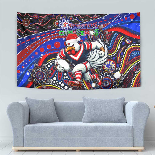 Merry Christmas Sydney Roosters Tapestry Aboriginal Santa Rugby Mascot - Tricolours