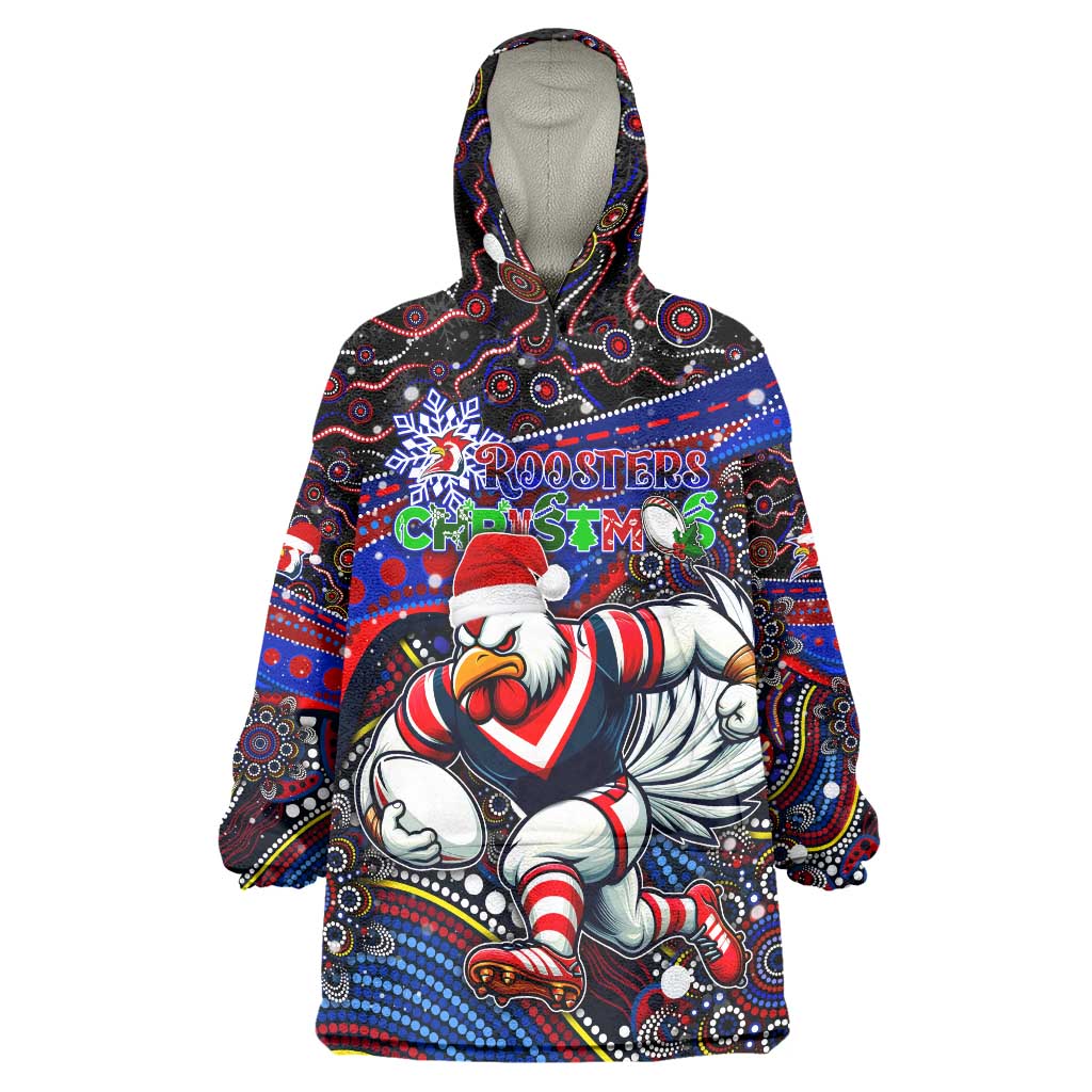 Merry Christmas Sydney Roosters Wearable Blanket Hoodie Aboriginal Santa Rugby Mascot - Tricolours