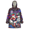 Merry Christmas Sydney Roosters Wearable Blanket Hoodie Aboriginal Santa Rugby Mascot - Tricolours