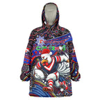 Merry Christmas Sydney Roosters Wearable Blanket Hoodie Aboriginal Santa Rugby Mascot - Tricolours