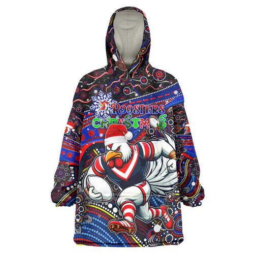 Merry Christmas Sydney Roosters Wearable Blanket Hoodie Aboriginal Santa Rugby Mascot - Tricolours