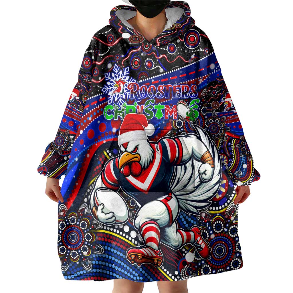 Merry Christmas Sydney Roosters Wearable Blanket Hoodie Aboriginal Santa Rugby Mascot - Tricolours