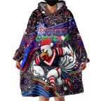 Merry Christmas Sydney Roosters Wearable Blanket Hoodie Aboriginal Santa Rugby Mascot - Tricolours