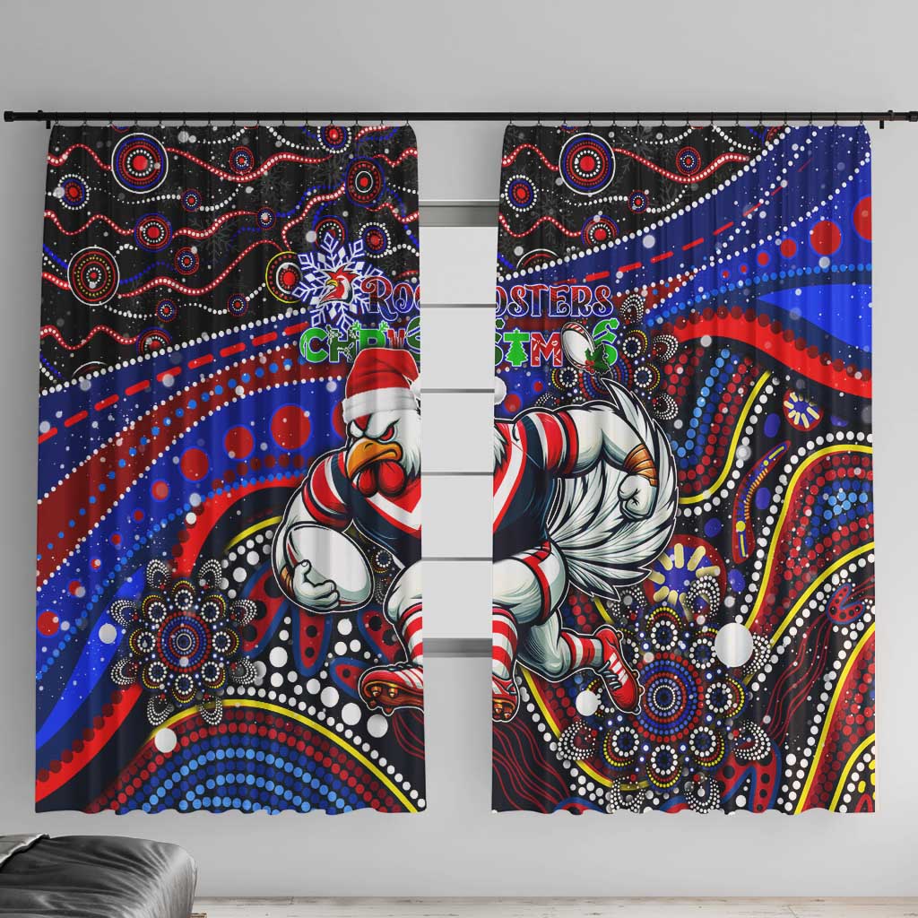 Merry Christmas Sydney Roosters Window Curtain Aboriginal Santa Rugby Mascot - Tricolours