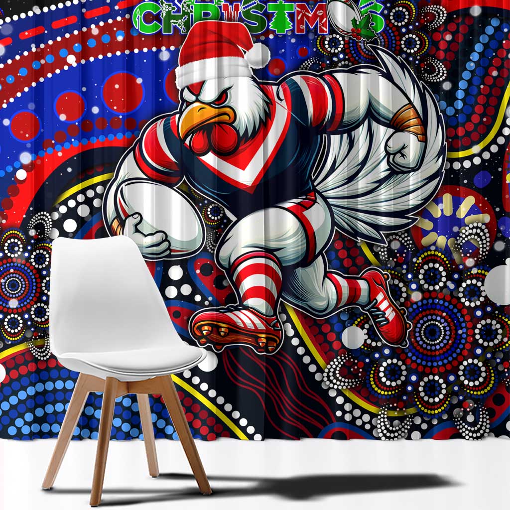 Merry Christmas Sydney Roosters Window Curtain Aboriginal Santa Rugby Mascot - Tricolours