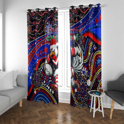 Merry Christmas Sydney Roosters Window Curtain Aboriginal Santa Rugby Mascot - Tricolours