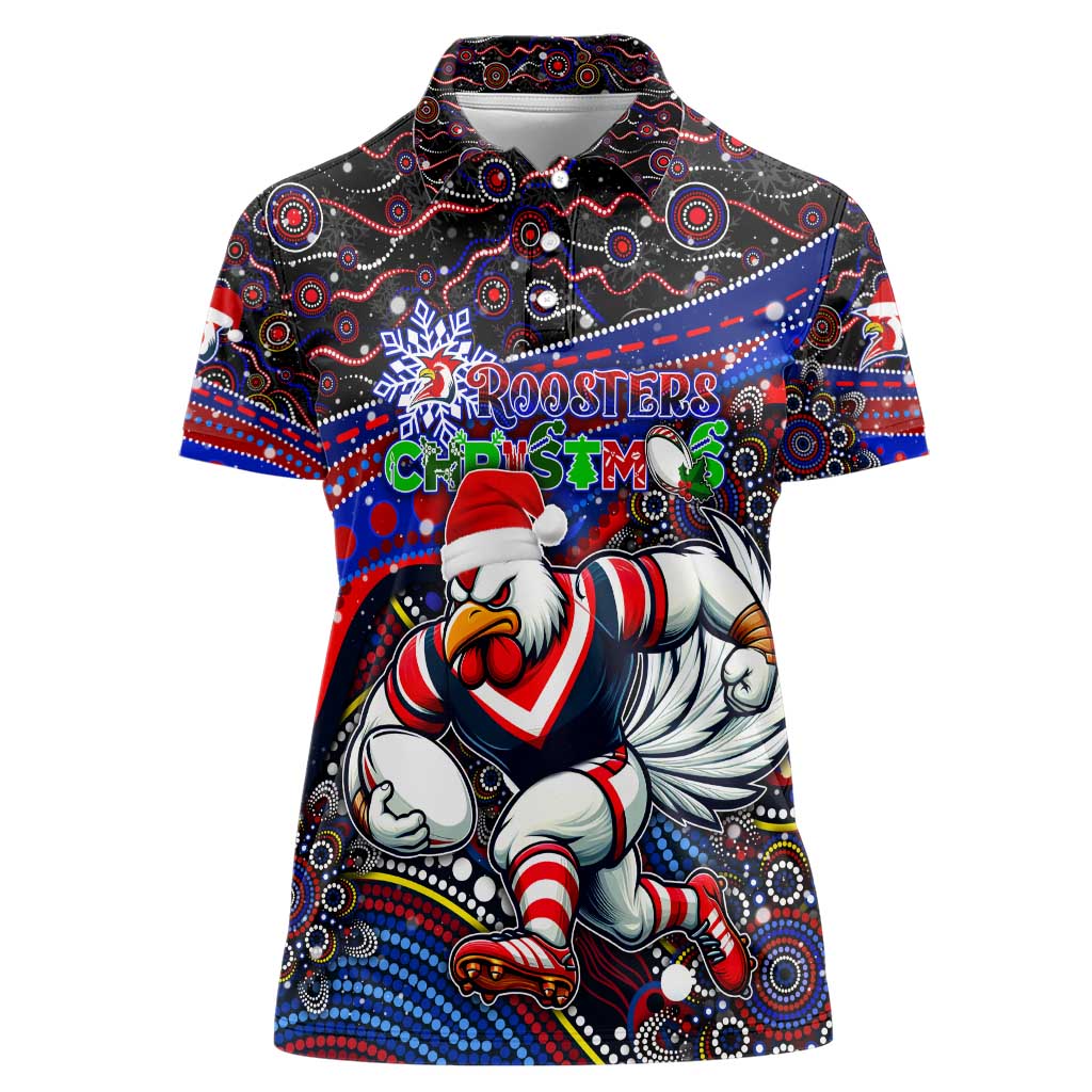 Merry Christmas Sydney Roosters Women Polo Shirt Aboriginal Santa Rugby Mascot - Tricolours