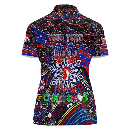 Merry Christmas Sydney Roosters Women Polo Shirt Aboriginal Santa Rugby Mascot - Tricolours