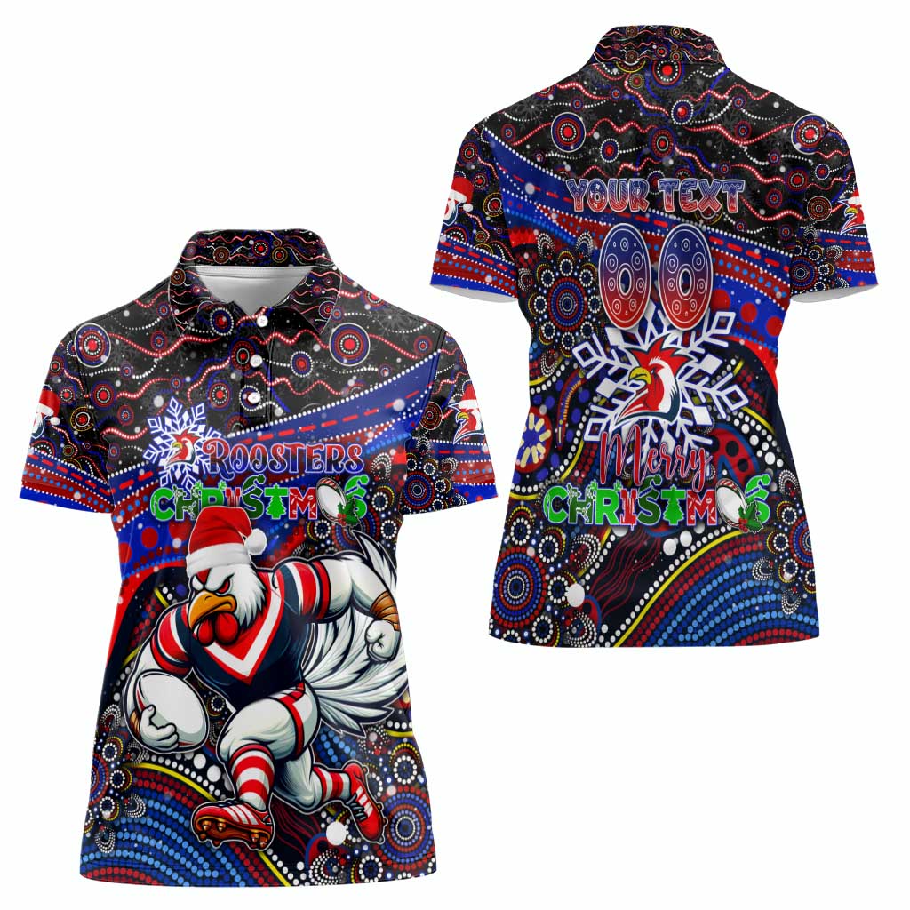 Merry Christmas Sydney Roosters Women Polo Shirt Aboriginal Santa Rugby Mascot - Tricolours