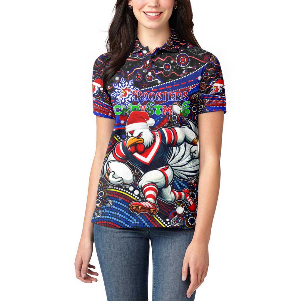 Merry Christmas Sydney Roosters Women Polo Shirt Aboriginal Santa Rugby Mascot - Tricolours