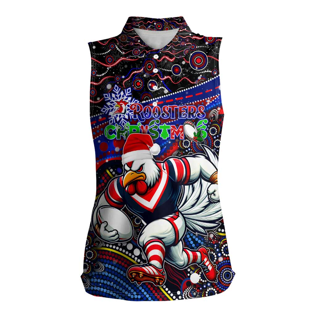 Merry Christmas Sydney Roosters Women Sleeveless Polo Shirt Aboriginal Santa Rugby Mascot - Tricolours