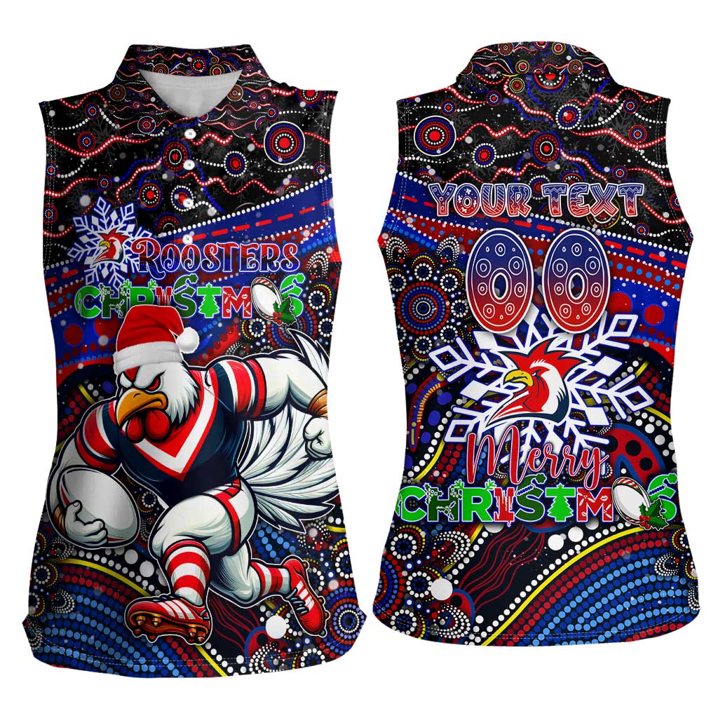 Merry Christmas Sydney Roosters Women Sleeveless Polo Shirt Aboriginal Santa Rugby Mascot - Tricolours