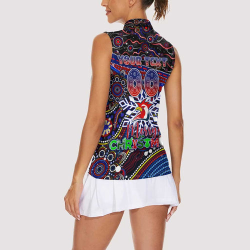 Merry Christmas Sydney Roosters Women Sleeveless Polo Shirt Aboriginal Santa Rugby Mascot - Tricolours